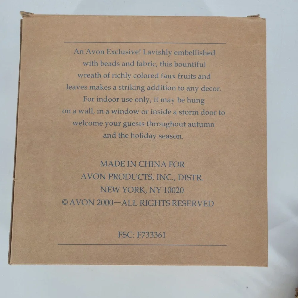 Vintage Avon 2000 Harvest Wreath Faux Fruit Fall Leaves Original Box 12